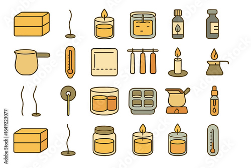 Creative candle making supplies arranged on a neutral background for hobbyists and artisans interested in crafting candles