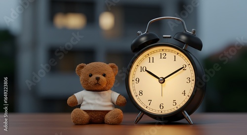 Teddy Bear and Alarm Clock Still Life