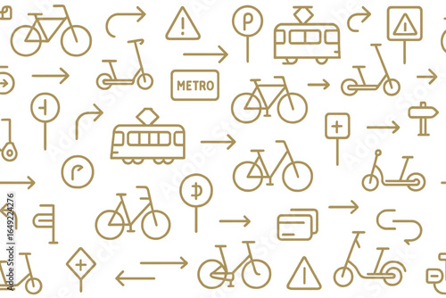 Urban transportation icons highlighting cycling and public transit options in a modern style