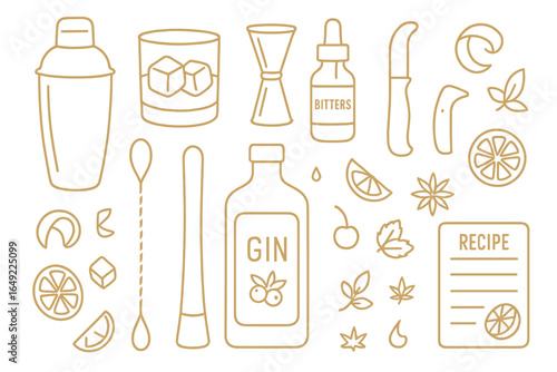 Creative cocktail preparation with gin, mixers, and bar tools during a home gathering