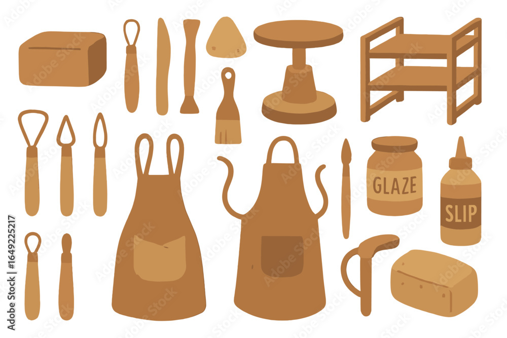 Obraz premium Baking and pottery tools arranged on a clean surface for creative projects in a cozy workshop setting