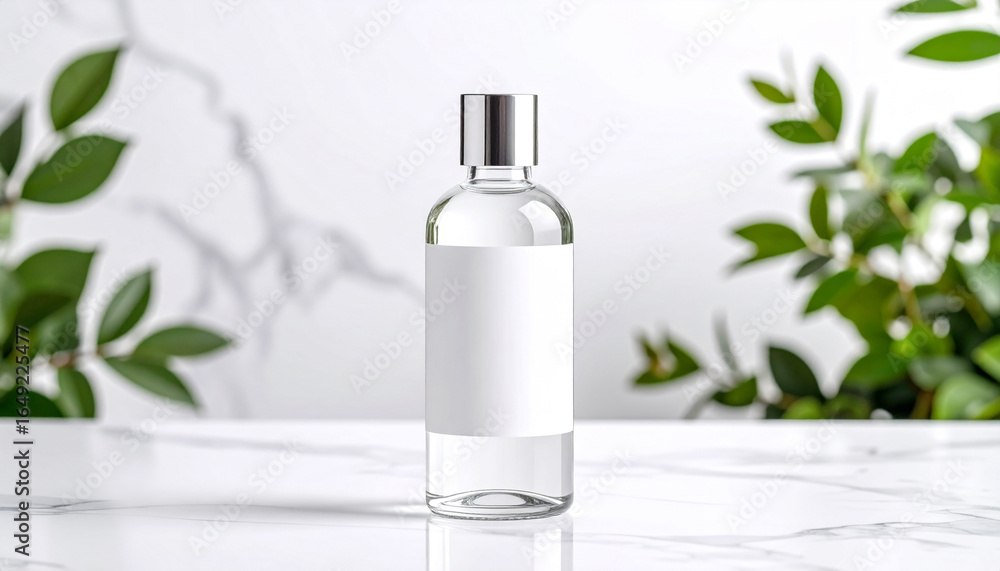 Naklejka premium A glass bottle mockup with blank label for branding