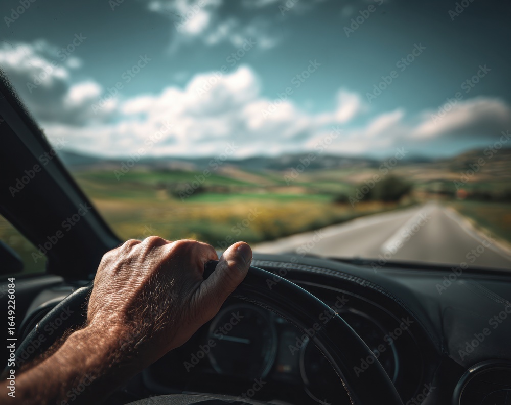 custom made wallpaper toronto digitalView from the driver's seat of a car traveling along a rural road through lush green fields under a partly cloudy sky