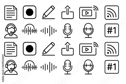 Icons representing audio recording, transcription, and video sharing in a digital workspace setting
