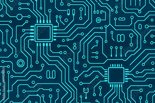 Complex circuit board design showcasing intricate patterns and connections in a technology-focused environment