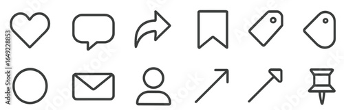 Various simple line icons representing social media reactions and user interactions in digital design