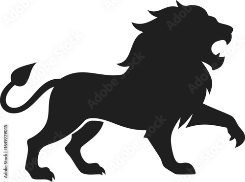 Minimalist Silhouette Roaring Lion Walking Fiercely Wildlife Animal Illustration