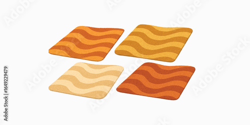 Print  Cozy carpets. Wool textile crafted large rugs exact vector colored waved carpets