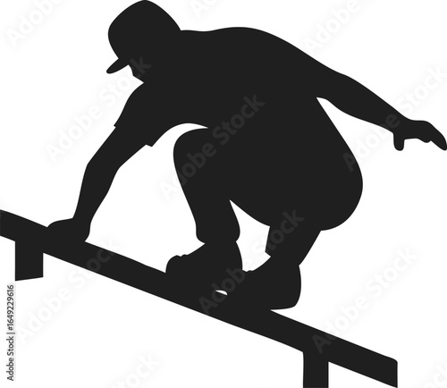 Silhouette Active Skateboarder Performing Grind on Rail Sport Illustration