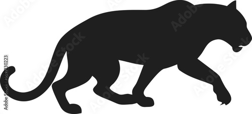 Simple Black Silhouette of a Walking Puma Graphic Illustration Art