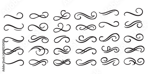 Sporty swirling tail icon in flat line set. football, baseball typography swashes Texting tail for lettering or old varsity sport logo vector for apps or web retro isolated on transparent background