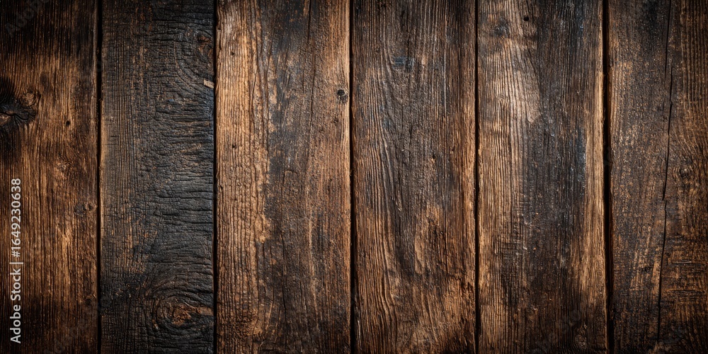 Naklejka premium Dark, aged wooden planks form a rustic backdrop