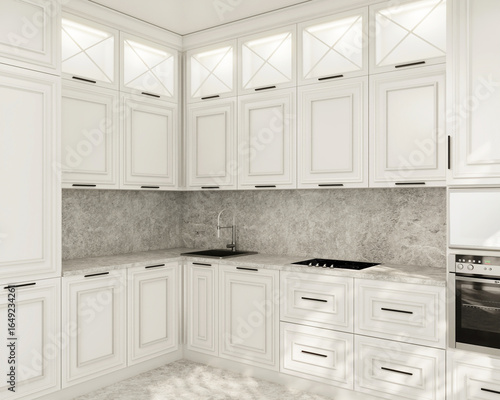 Wallpaper Mural modern kitchen interior with white furniture, kitchen visualization, 3d Torontodigital.ca