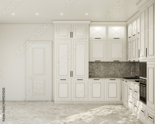Wallpaper Mural modern kitchen in white, kitchen visualization, 3d render Torontodigital.ca