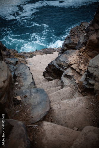 Stone steps leading to the Atlantic Ocean at Lagoas Naturais, Angola