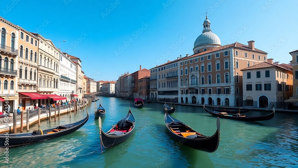 Fototapeta premium A picturesque view of venice italy featuring gondolas on the grand canal under a clear blue sky day light