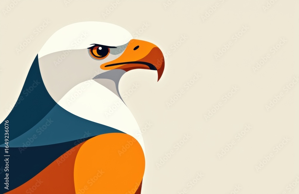 Fototapeta premium A stylized illustration of a bald eagle's head facing right with a neutral background