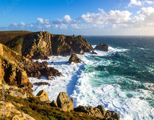 Coastal cliffs meet churning waves