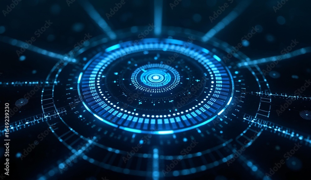 Obraz premium Futuristic Blue Circular Interface with Radiating Lines