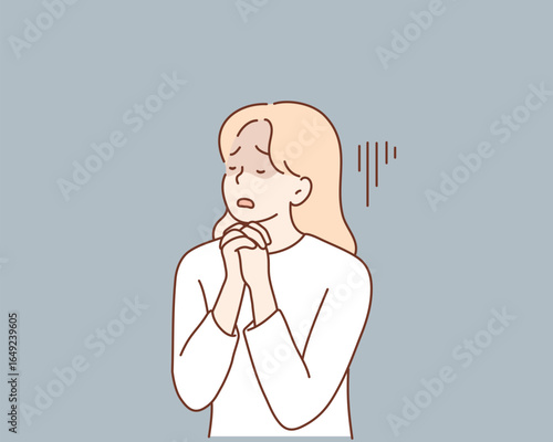 Sad Woman Hoping with Folded Hands. Hand drawn style vector design illustrations.
