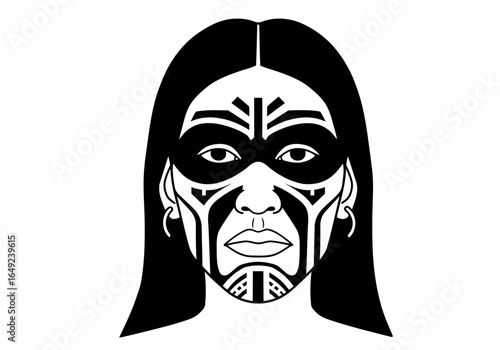 A stylized vector illustration of indigenous Amazonian iconography