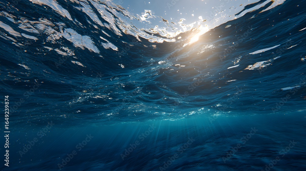 Fototapeta premium an underwater view of ocean waves with sunlight filtering through the surface.