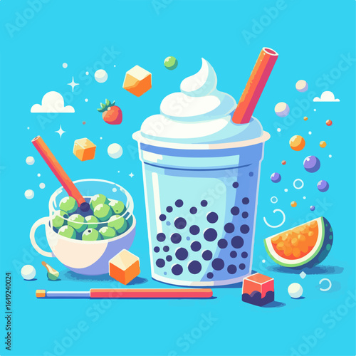 flat illustration of fresh boba ice