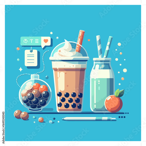 flat illustration of fresh boba ice