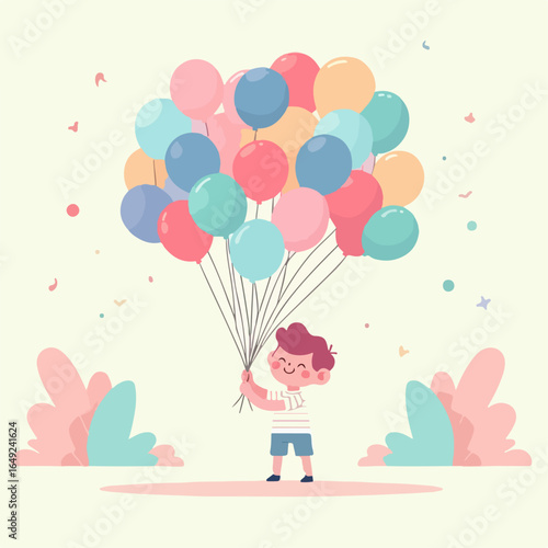 flat illustration of a child holding a balloon