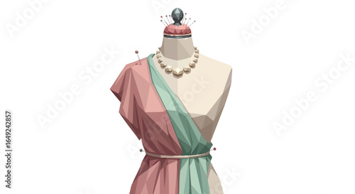 Geometric Mannequin Displaying Fabric and Accessories, Fashion, Tailoring, Design, Draping, Low Poly, Sewing
