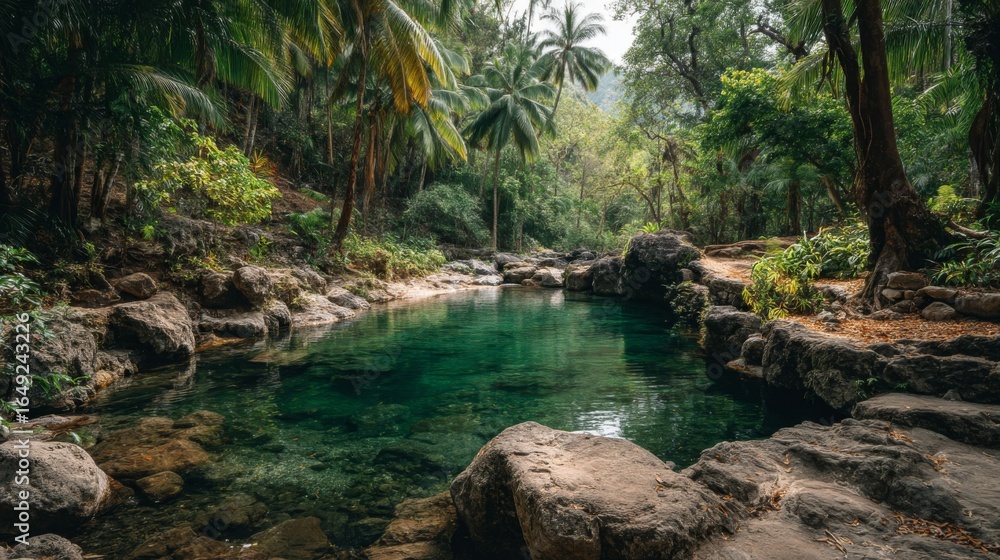 Fototapeta premium Serene Emerald Pool in Lush Tropical Jungle