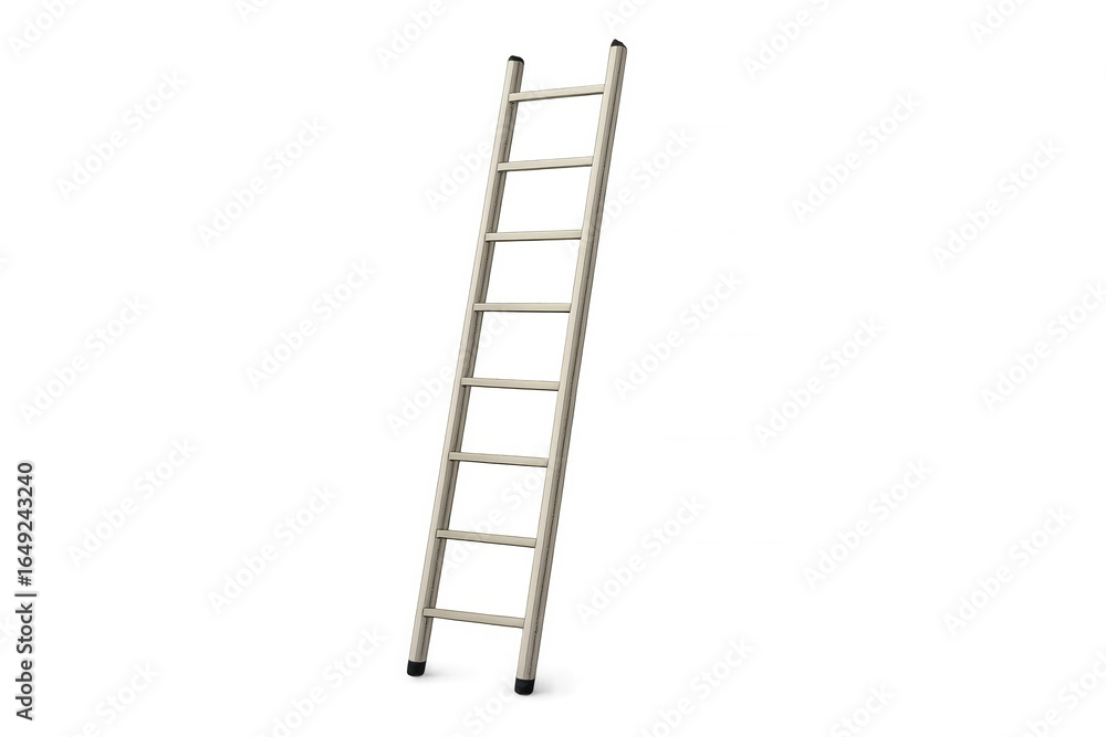 Metal ladder with eight steps leaning vertically, supporting construction and maintenance work against clean background Metal ladder with eight steps leaning vertically, supporting construction and maintenance work against clean background