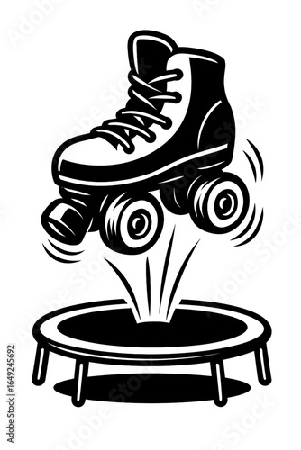 A dynamic vector illustration of a roller skate jumping on a trampoline, representing fun and active lifestyle.