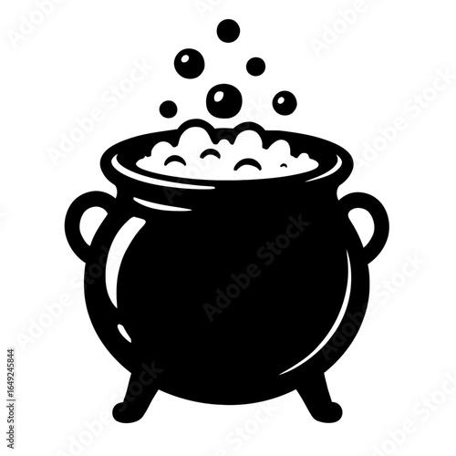 A simple vector illustration of a bubbling black cauldron with a boiling liquid, perfect for Halloween and magic designs.