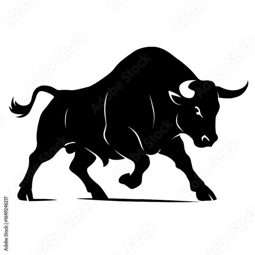 Powerful Raging Bull Silhouette - Aggressive Animal and Taurus Zodiac Symbol