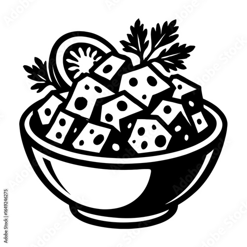 Fresh Salad Bowl with Feta Cheese and Lemon Garnish - Healthy Food