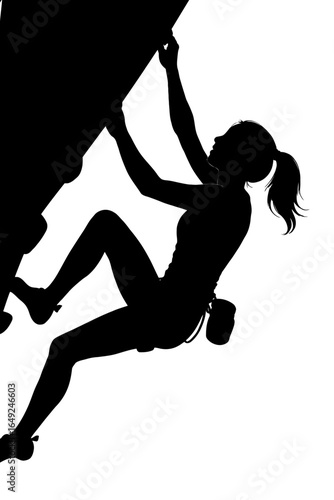 A Silhouette of a Female Rock Climber Ascending a Cliff