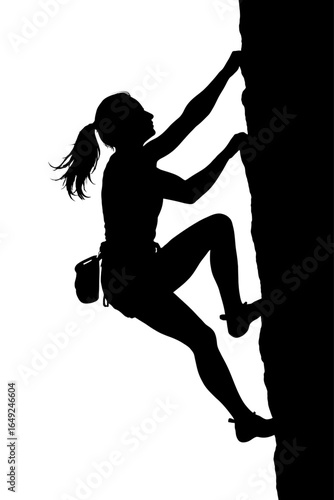 A Silhouette of a Female Rock Climber Ascending a Cliff