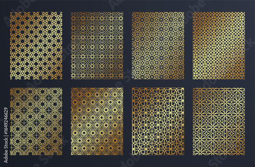Set of eight golden Islamic seamless patterns