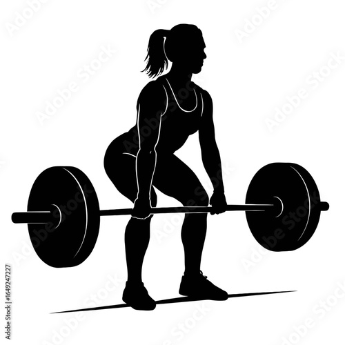 Strong Female Athlete Engaged in Powerful Weightlifting Deadlift Exercise
