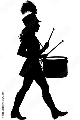 Dynamic Silhouette of Marching Band Drummer in Parade