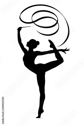 Graceful Rhythmic Gymnast: Elegant Silhouette Performing with Flowing Ribbon