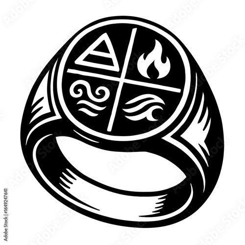 Mystical Elements Ring: Signet with Earth, Air, Fire, Water Symbols