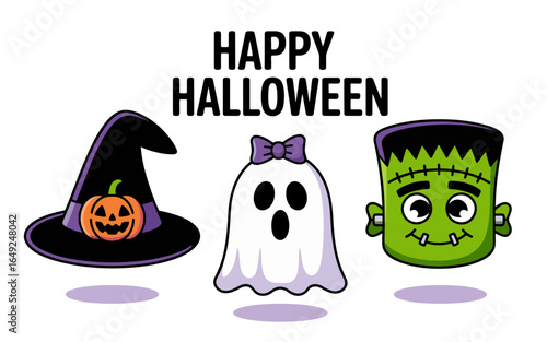 Halloween characters witch pumpkin ghost frankenstein vector