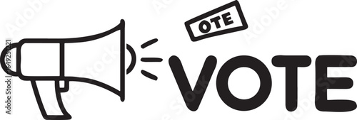 Black and white illustration of a megaphone announcing the word vote voting election 1