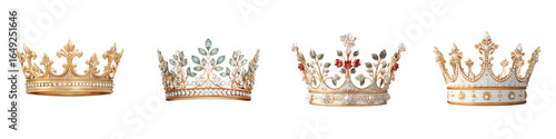 Set of Royal Crowns on White Background, Isolated