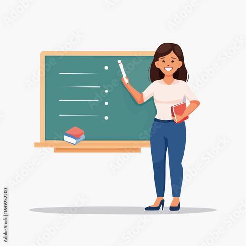 Teacher with blackboard flat vector, representing classroom education.