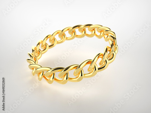 Gold bracelet on white background. 