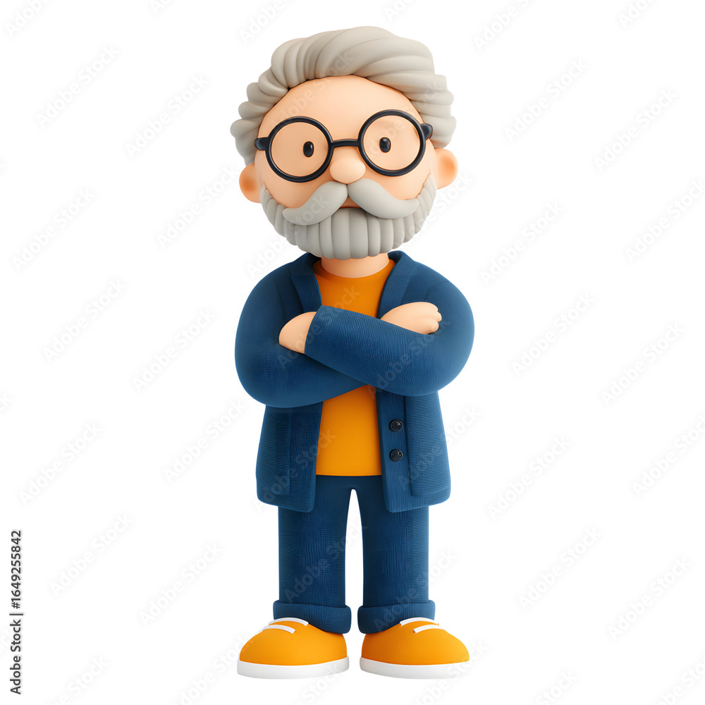 Obraz premium Charming 3D Render of a Distinguished Gentleman with Glasses and a Thoughtful Expression