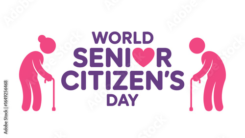 World Senior Citizen's Day banner design with elderly man and woman silhouettes. Vector illustration for greeting cards or posters.